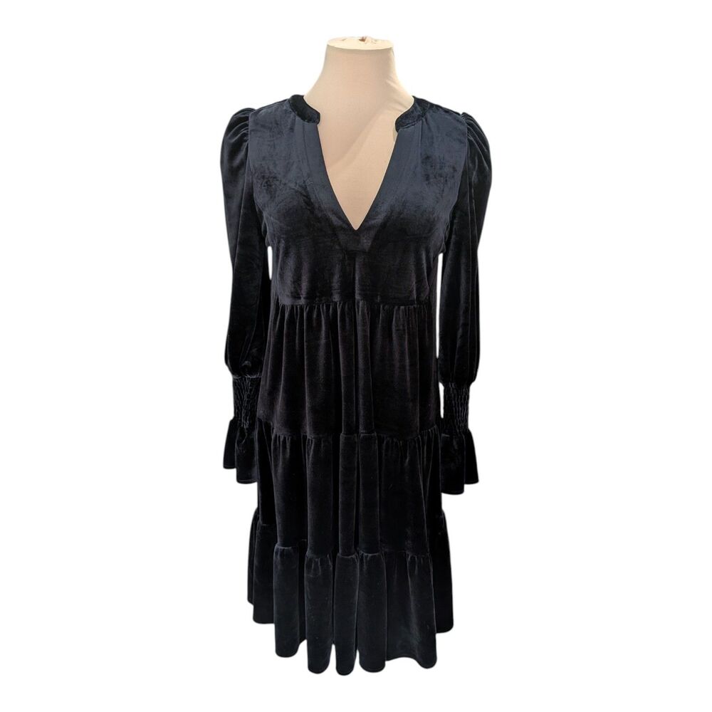 Pomander Place by Tuckernuck Black Velvet Kenzo Dress S Tiered Mini Swing Glam